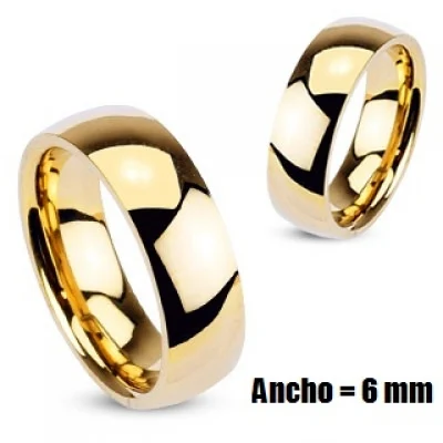 Anillo Acero Inoxidable Dorado Diseño Argolla de Matrimonio 6 mm