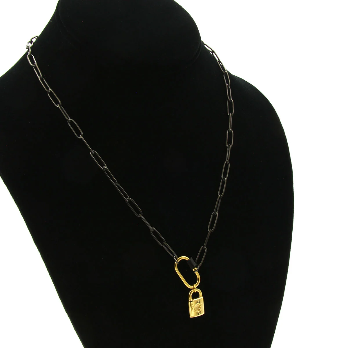 Collar Acero Negro Cadena Rectangular Broche Dije Candado