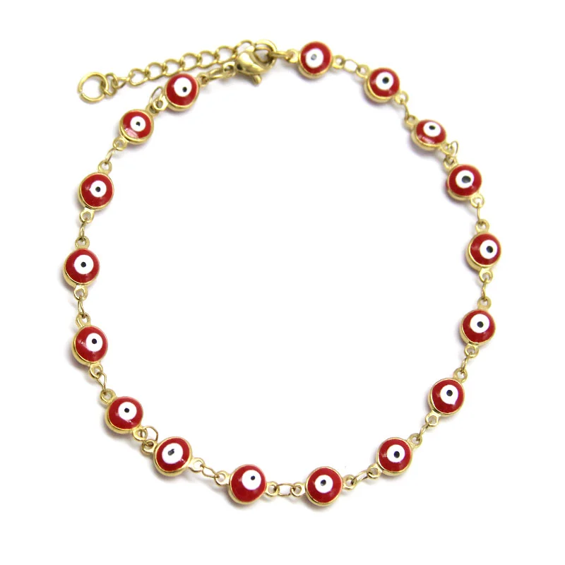Tobillera Acero Inox Dorado Ojo Turco Rojo 6 Mm Poder