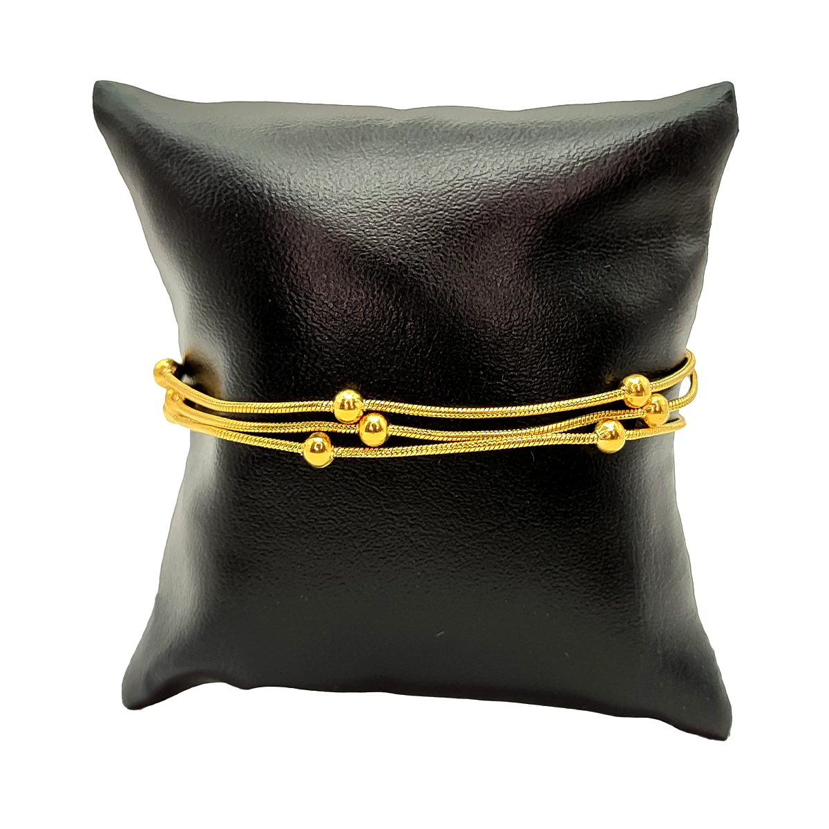 Pulsera Acero Dorado Triple Cola de Rata con Balines