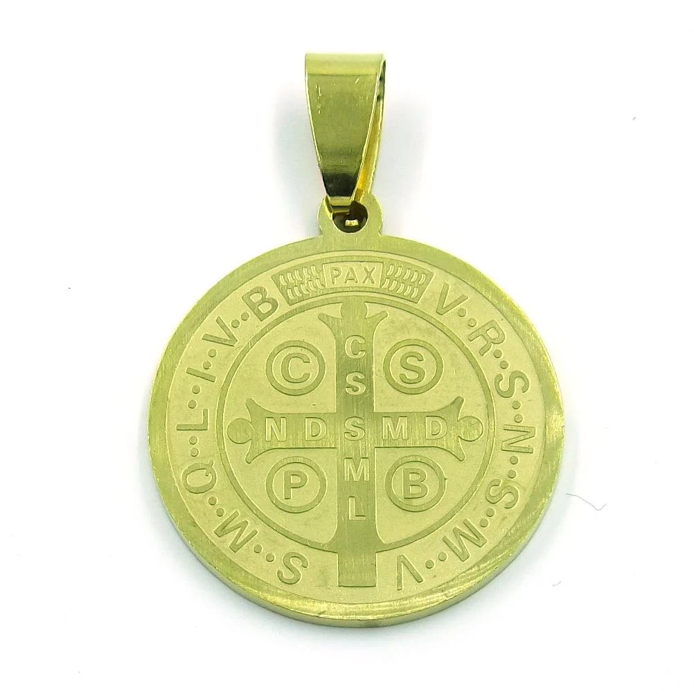 Dije de Acero Medalla Dorada San Benito 23mm