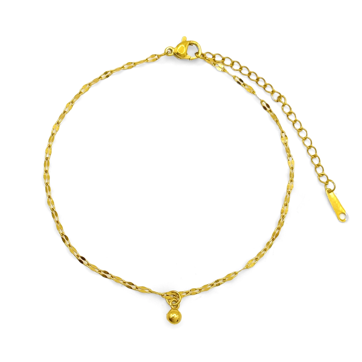 Tobillera Acero Dorado Cadena Petatillo Balin Colgante