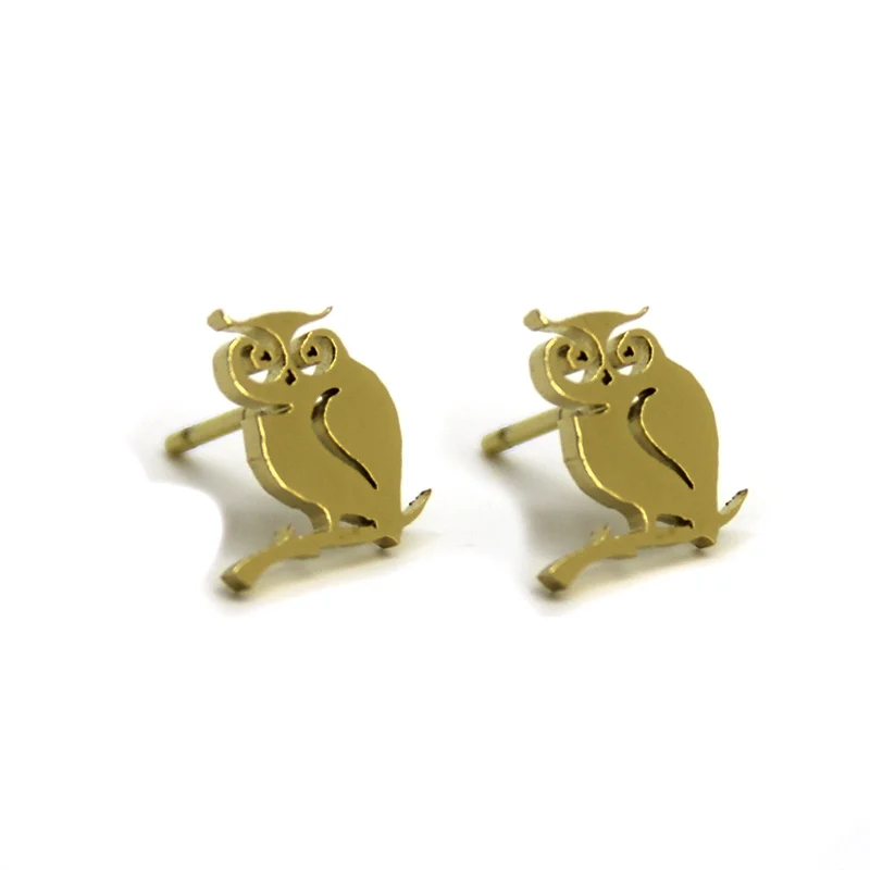 Aretes Acero Tipo Broquel Buho Dorado