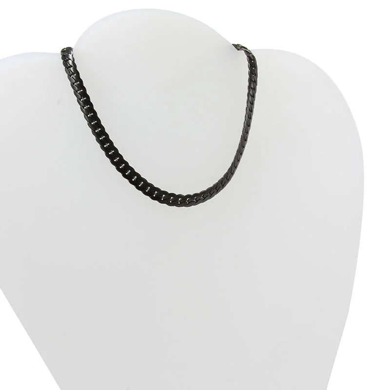 Cadena Acero Negro Estilo Choker Eslabon Plano 5mm x36cm
