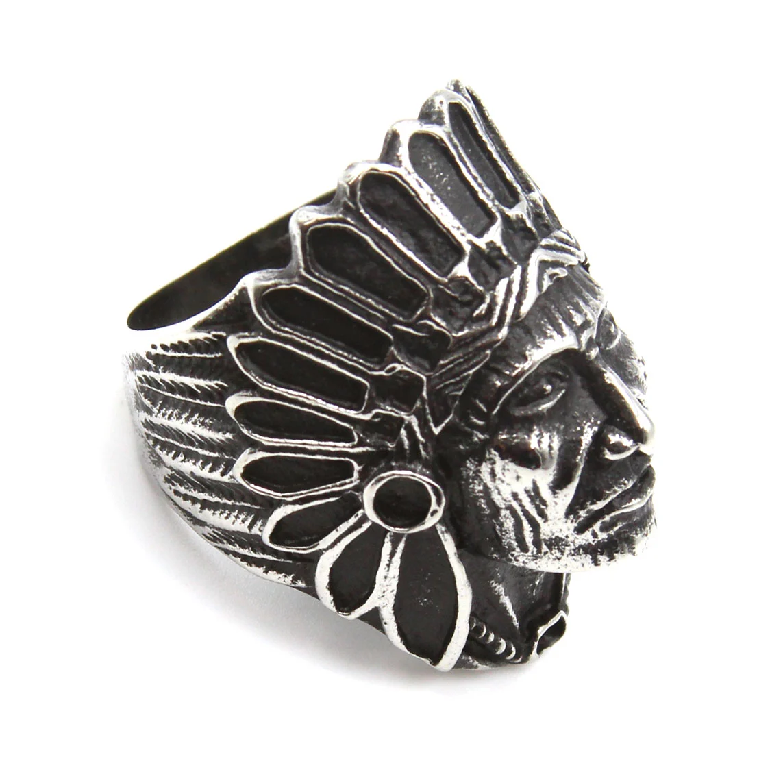 Anillo Acero Inoxidable Plateado Jefe Apache Chico