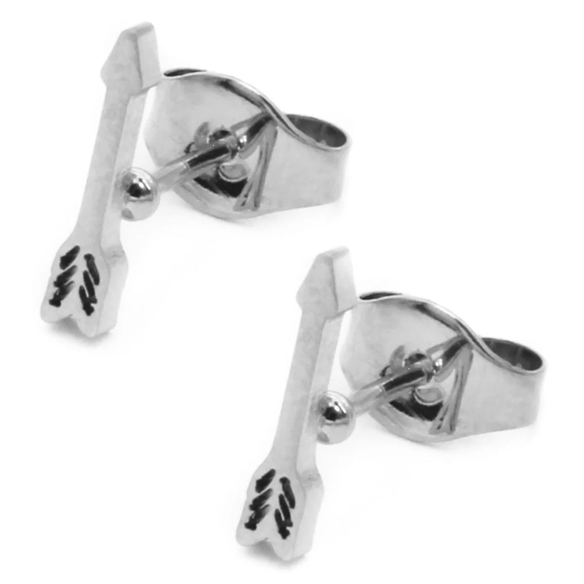 Set Joyeria Acero Plateado Flecha Sencilla Direccion