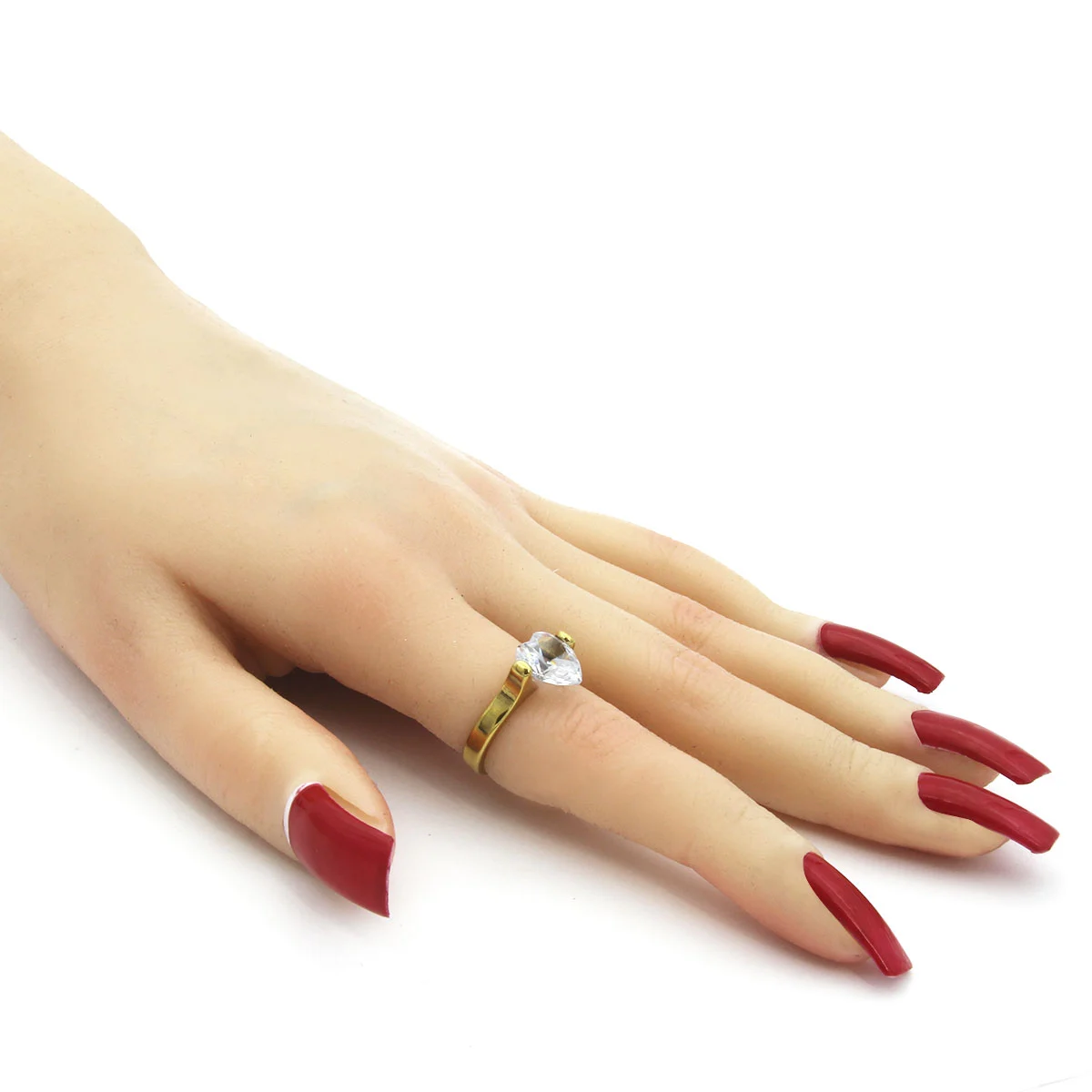 Anillo Acero Dorado Cocktail Corazon Grande Zirconia