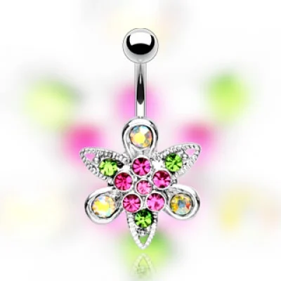 Piercing en el ombligo Diseño Flor Multicolor Chica