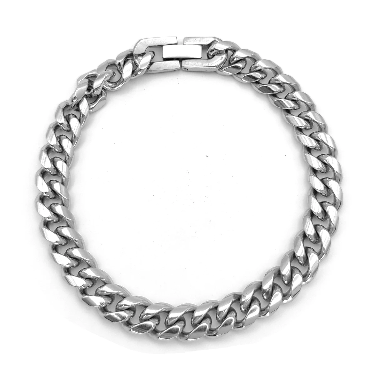 Pulsera Acero Plateado Cubana 8 mm Broche Moderno