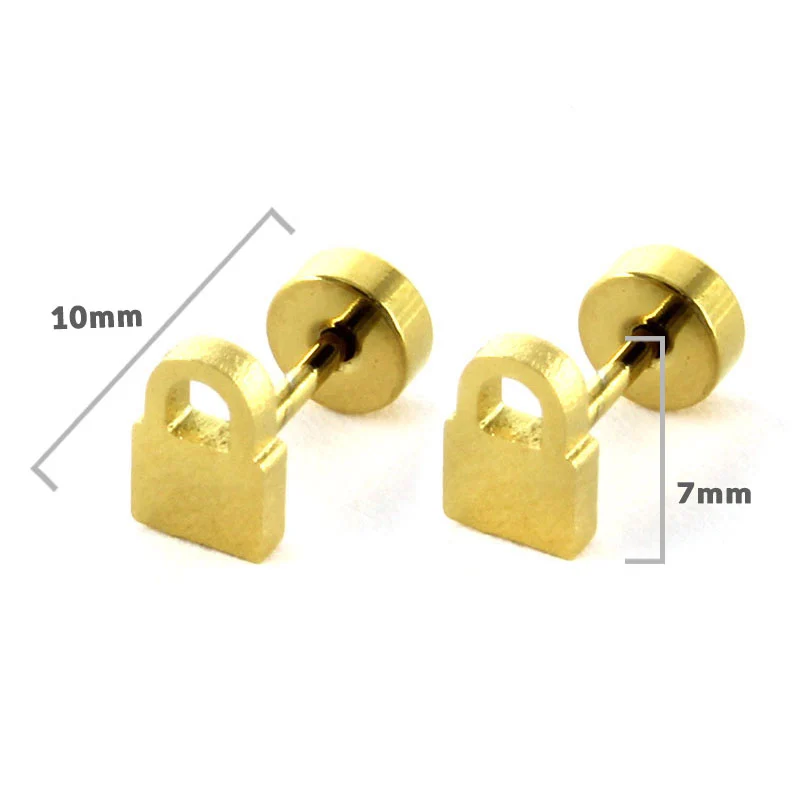 Aretes Tipo Broquel Dormilon Acero Inox Dorado Candado