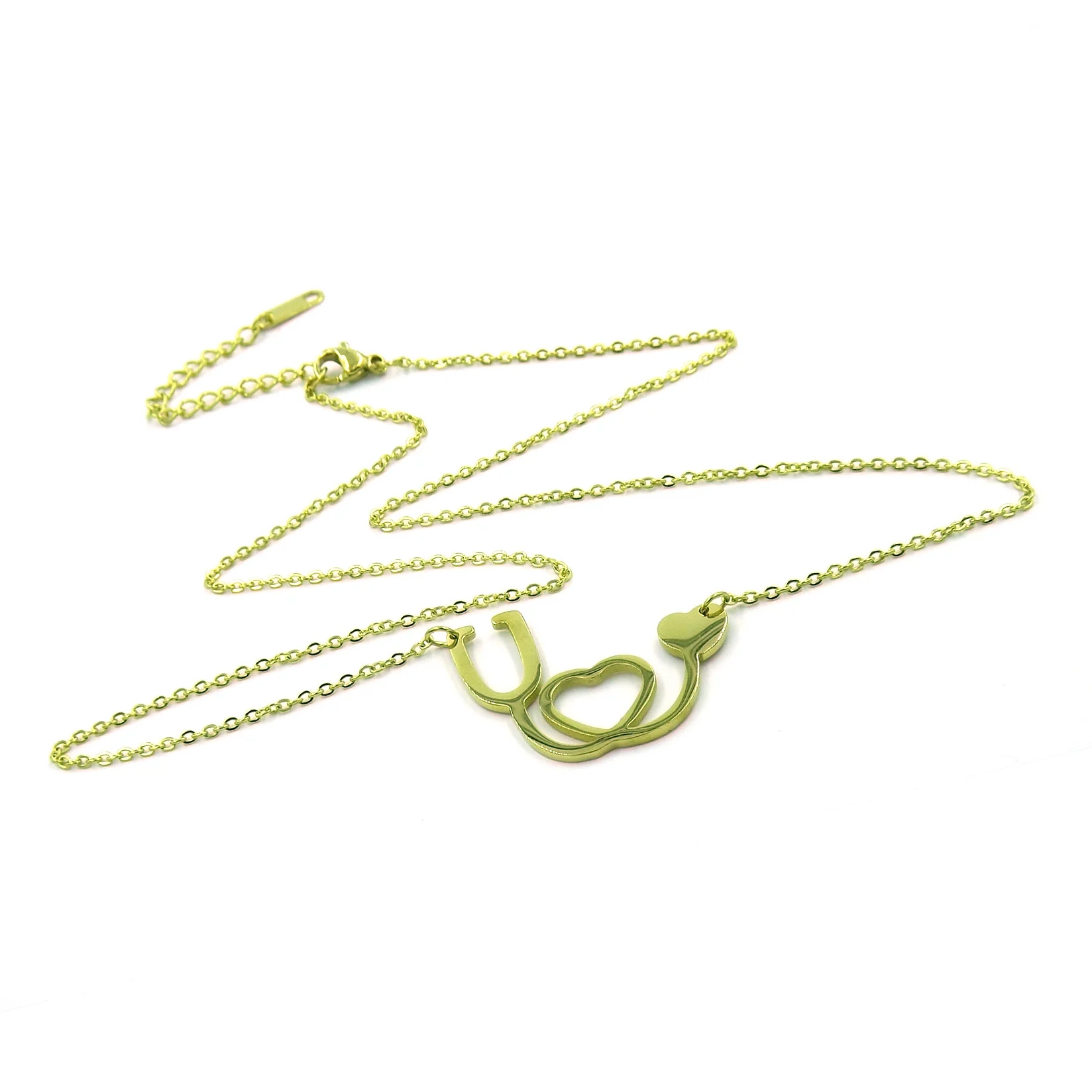 Collar Acero Dorado Estetoscopio Medico Corazón
