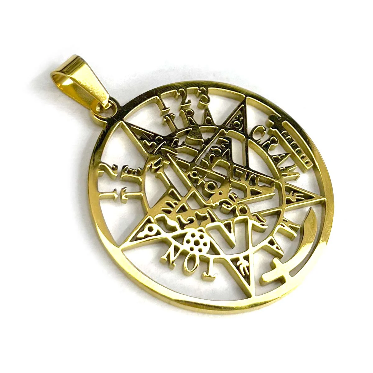 Dije Acero Dorado Tetragrámaton Protección Sagrado 32 mm