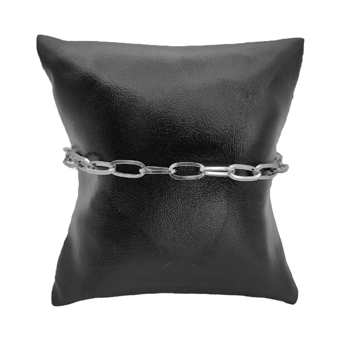 Pulsera Acero Inox Plateado Eslabon Oval Delgado Casual