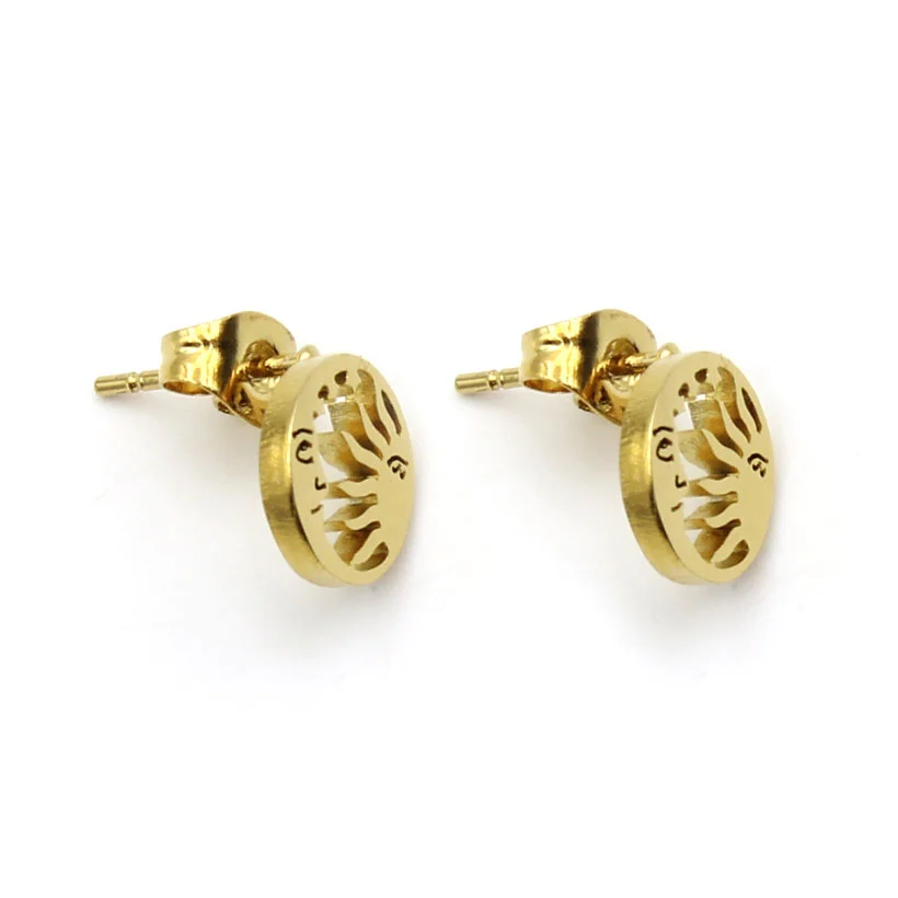 Aretes Acero Dorado Eclipse Sol Luna Estrellas