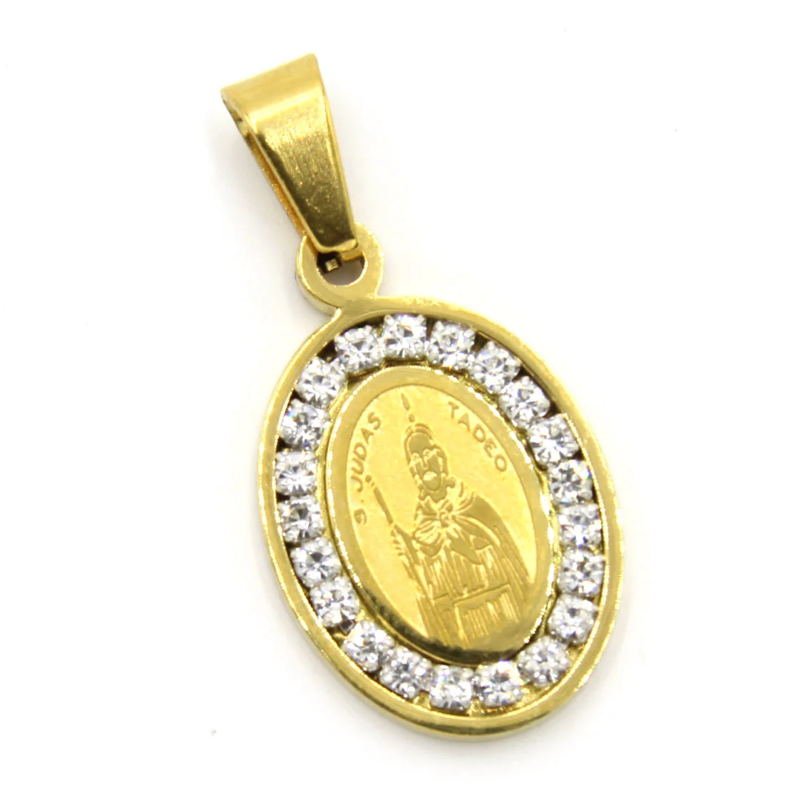 Dije Acero Dorado Medalla Ovalada San Judas Zirconia