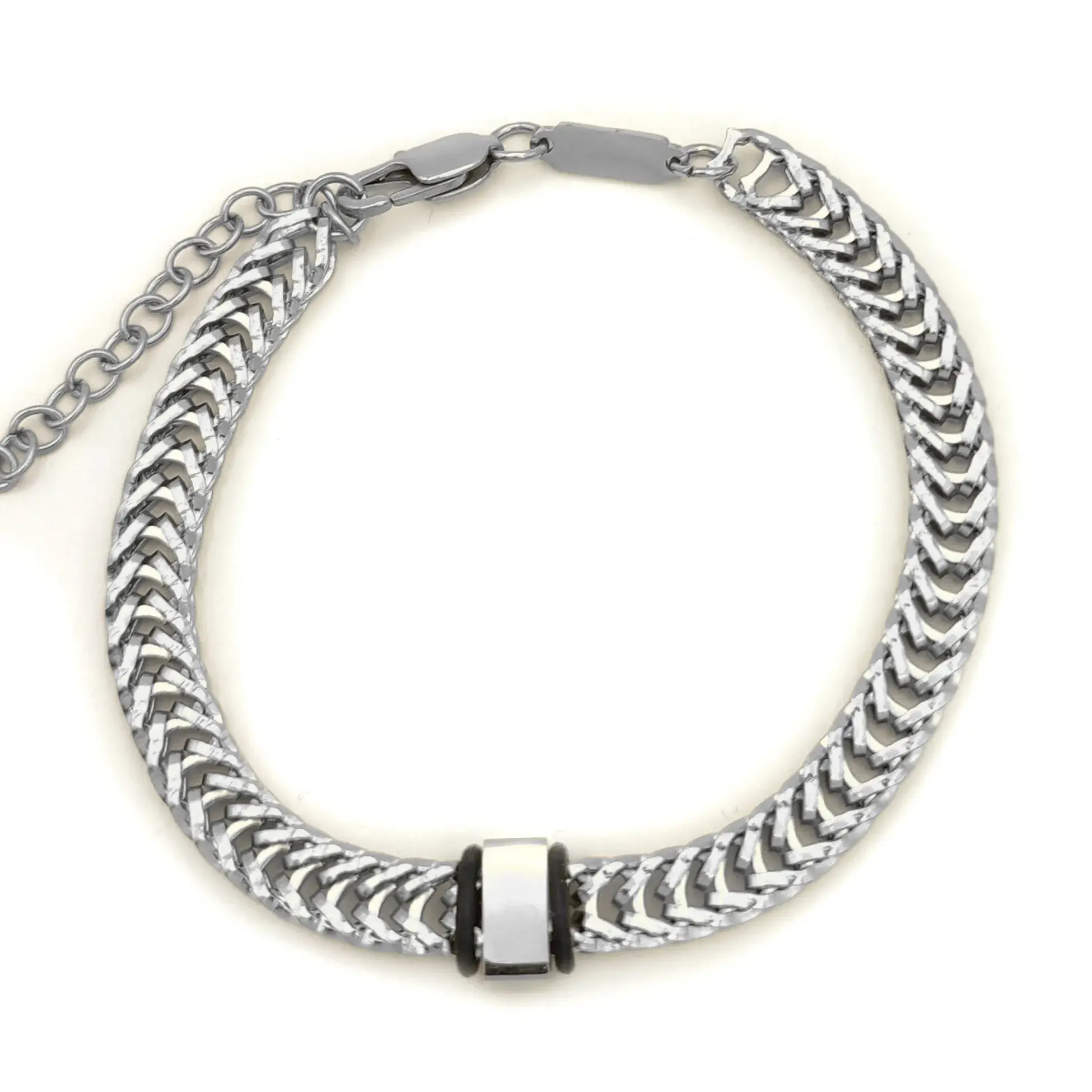 Pulsera Acero Esclava Tejida con Cuenta para Grabado