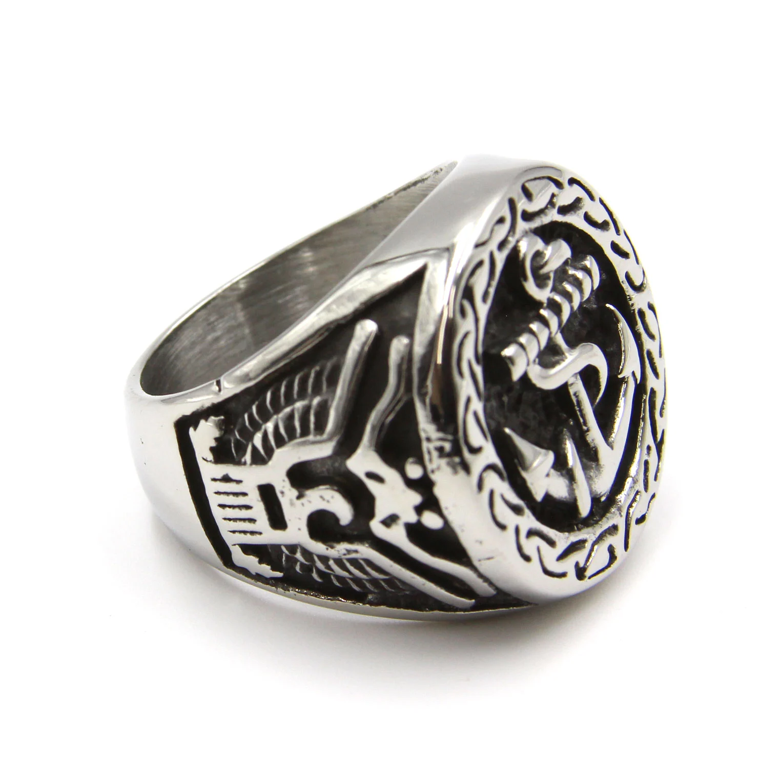 Anillo Acero Plateado Ancla Marina Chopper 7 Mares