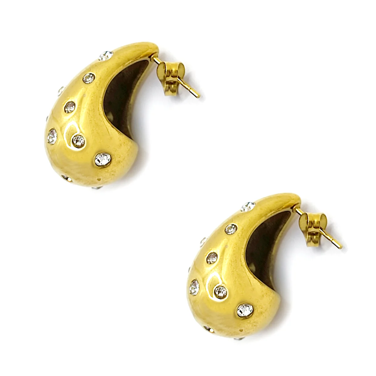 Aretes Acero Dorado Gota de Agua Incrustaciones Cristales