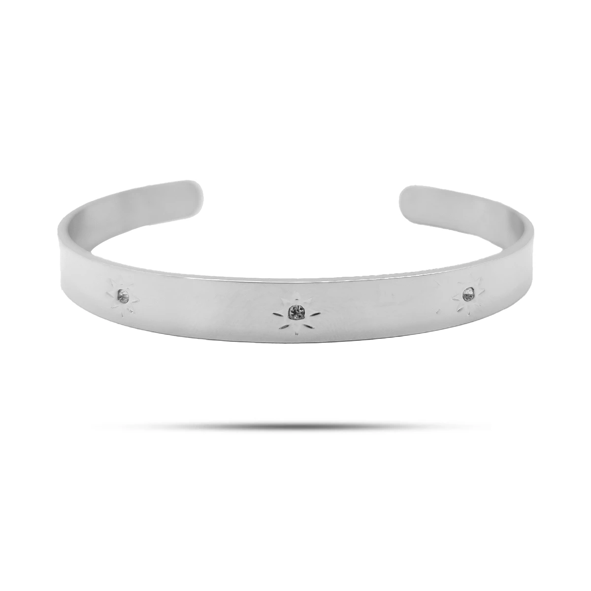 Pulsera Acero Brazalete Soles Cristales Centrales Ajustable