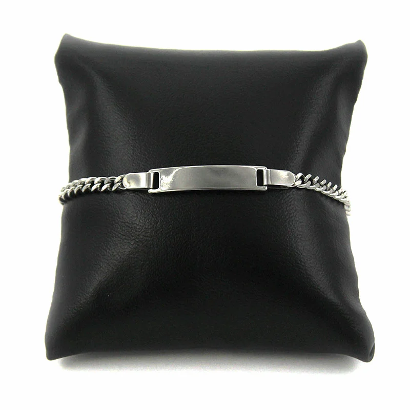 Pulsera Acero Plateado Esclava Placa Clasica Niño