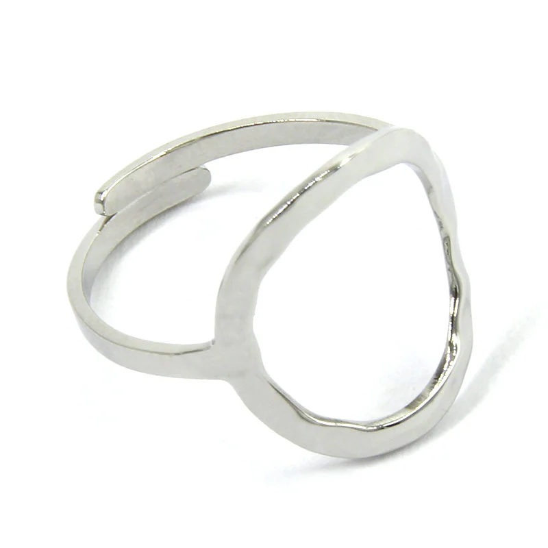 Anillo Acero Inoxidable Plateado Ajustable Circulo Hueco