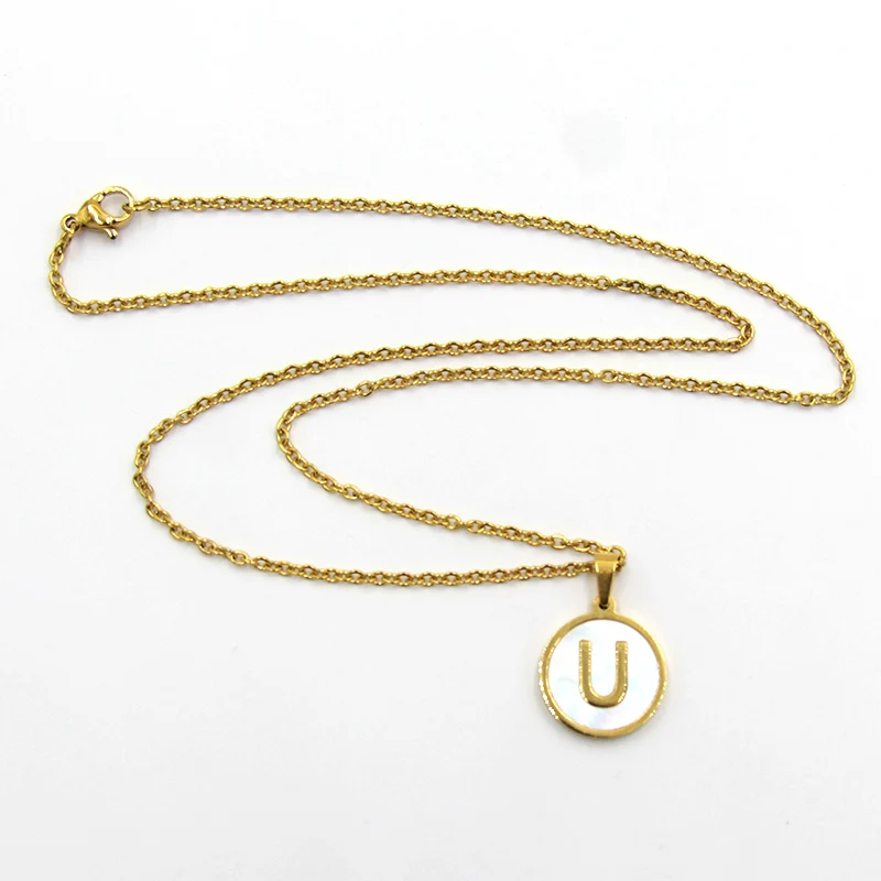 Collar Acero Dorado Letra U Madre Perla