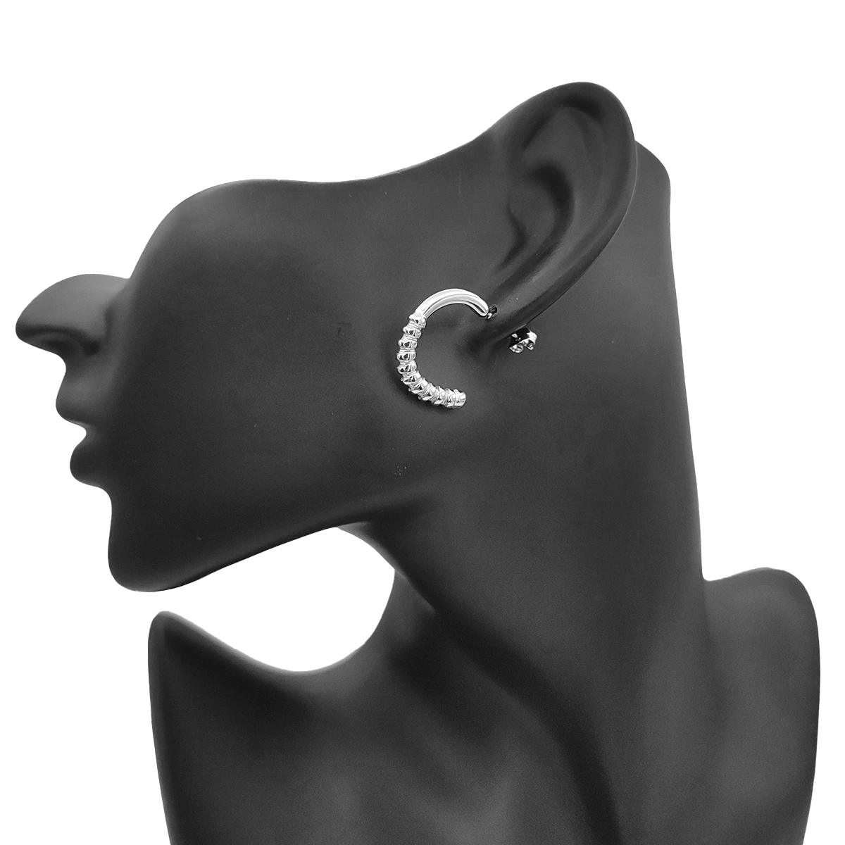 Aretes Acero Plateado Media Cuerda Mitad Lisa 20 mm