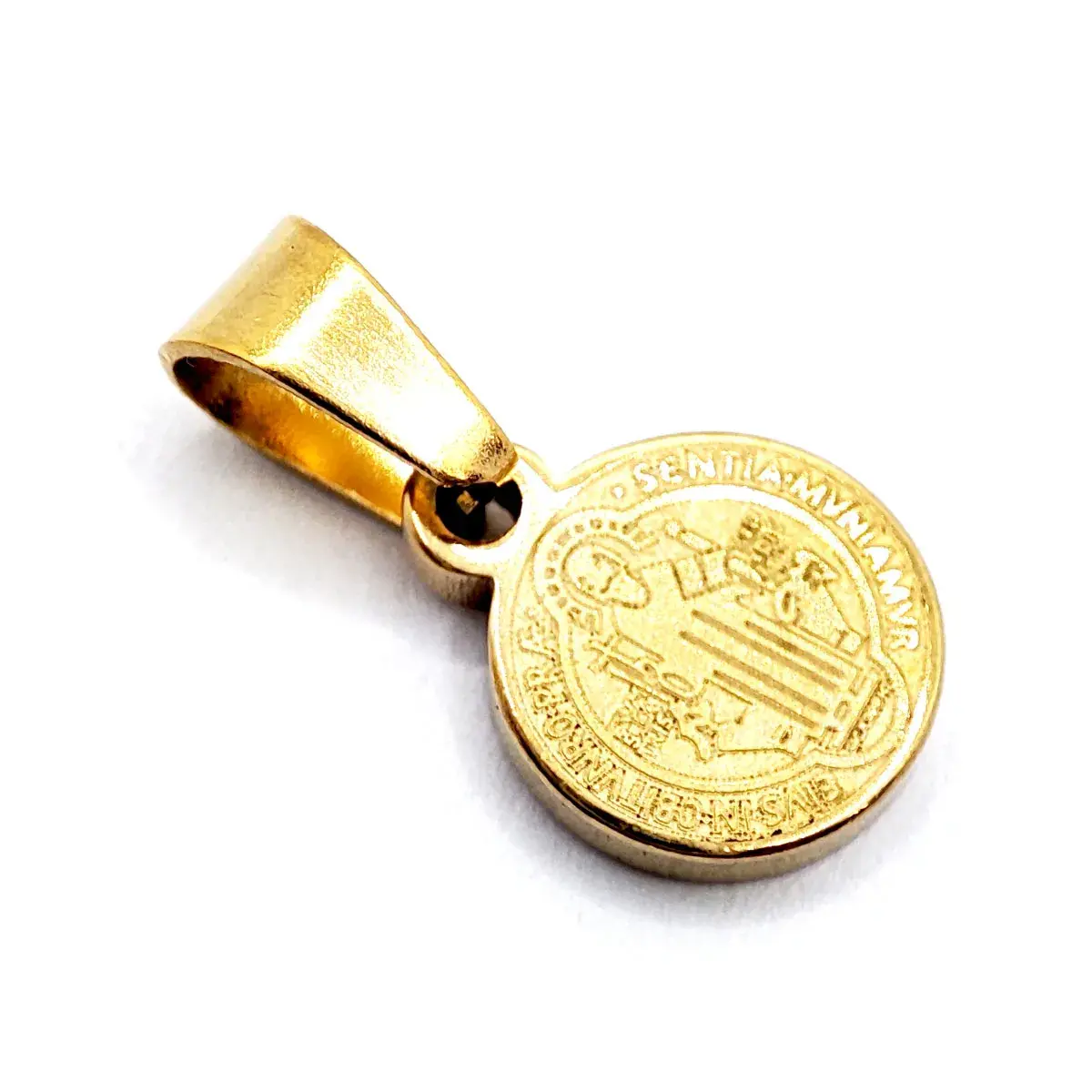 Dije Acero Inox Dorado Medalla Sacramental San Benito 9mm