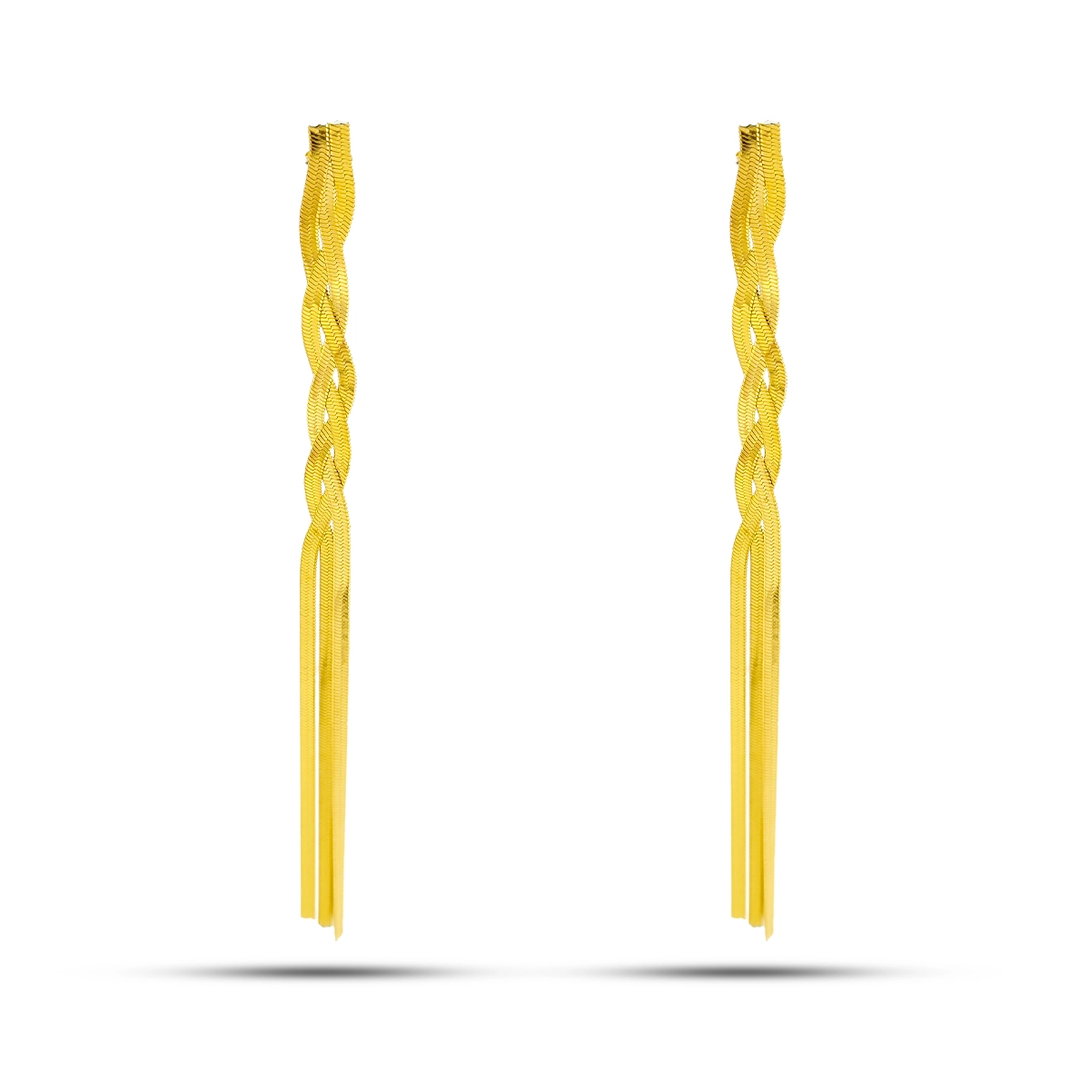 Aretes Acero Cadena Planchada Trenzada Largos Noche