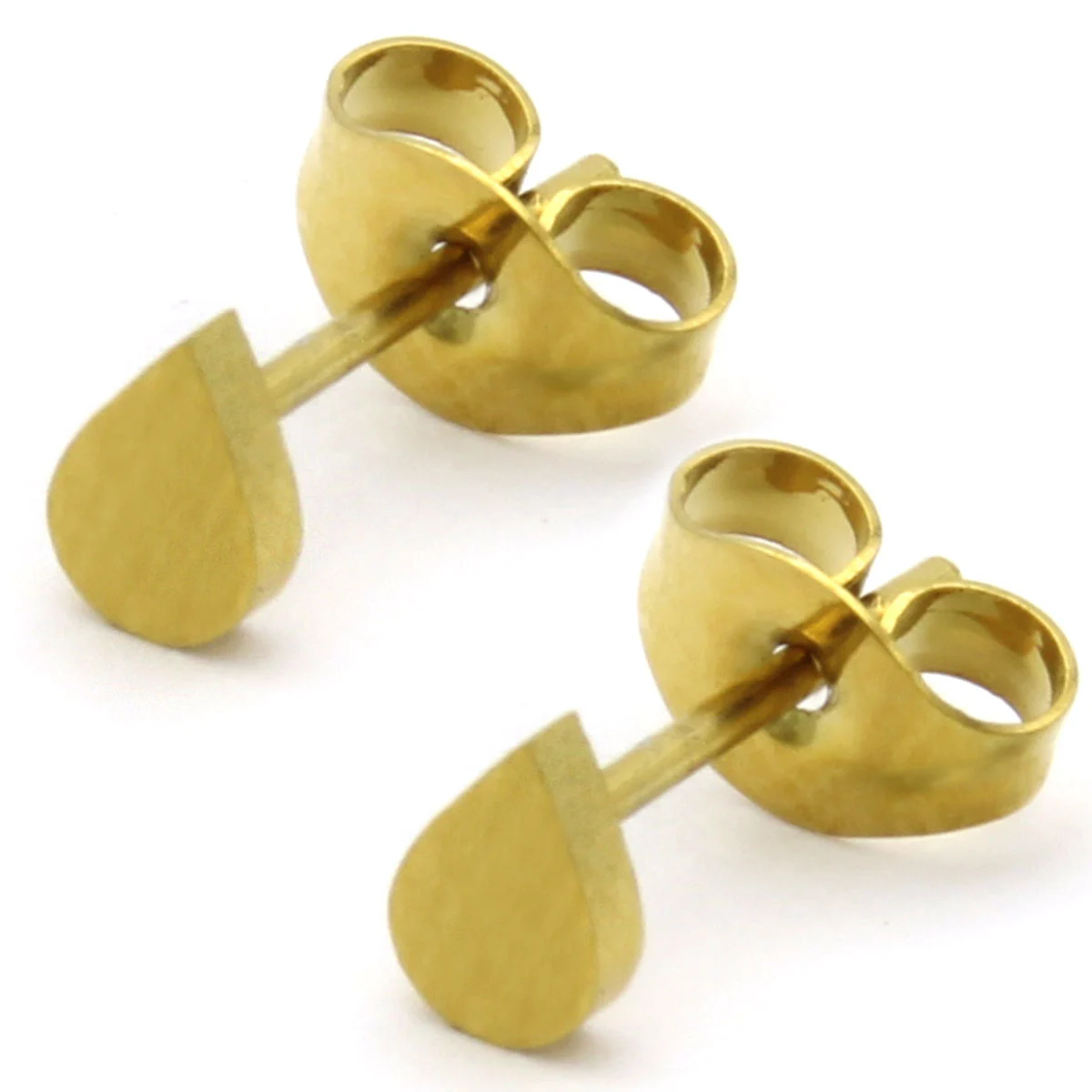 Arete Tipo Broquel Acero Dorado Mini Gota Pequeña Lisa