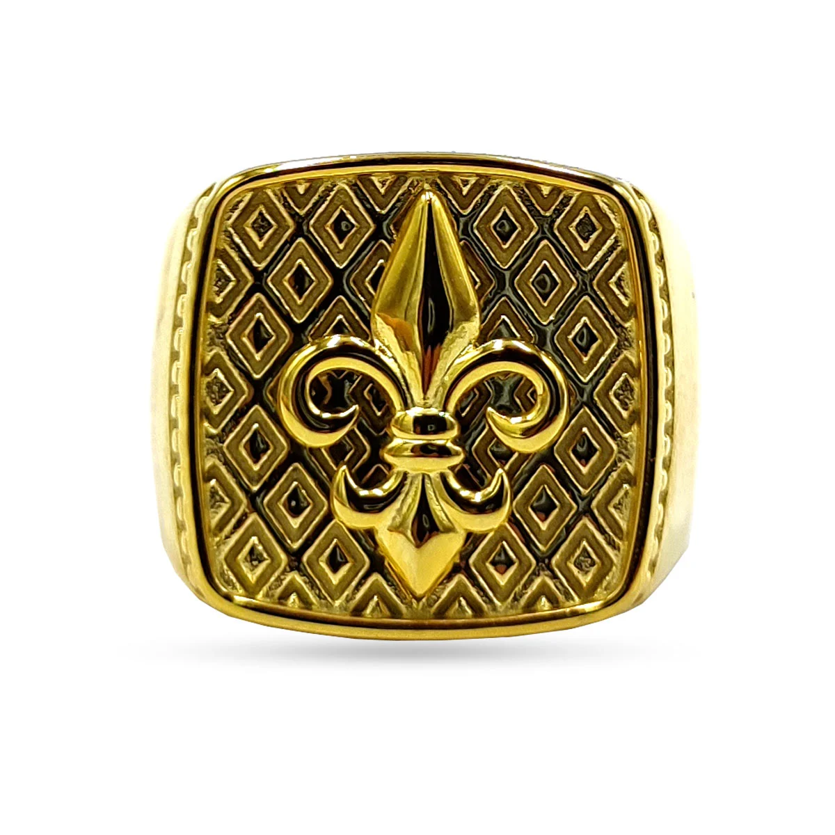 Anillo Acero Inoxidable Dorado Hombre Flor De Liz
