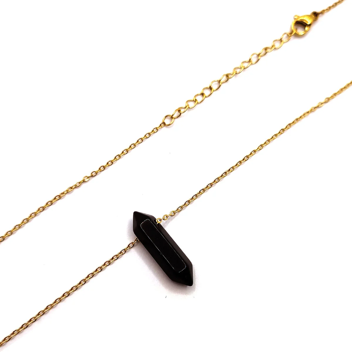 Collar Acero Dorado Péndulo Doble Punta Poder Onix Negro
