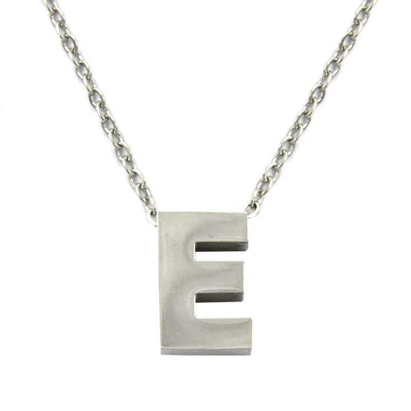 Collar Acero Inoxidable Plateado Letra E Pequeña Nice
