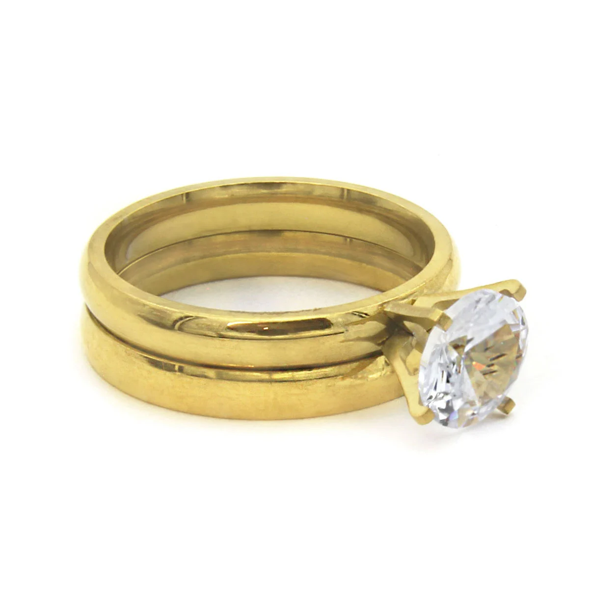 Anillos Acero Dorado Tipo Argolla y Compromiso Classic