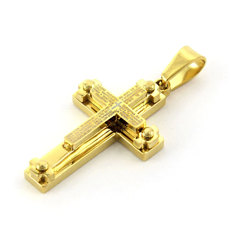 Dije Acero Dorado Cruz Latina Padre Nuestro Proteccion