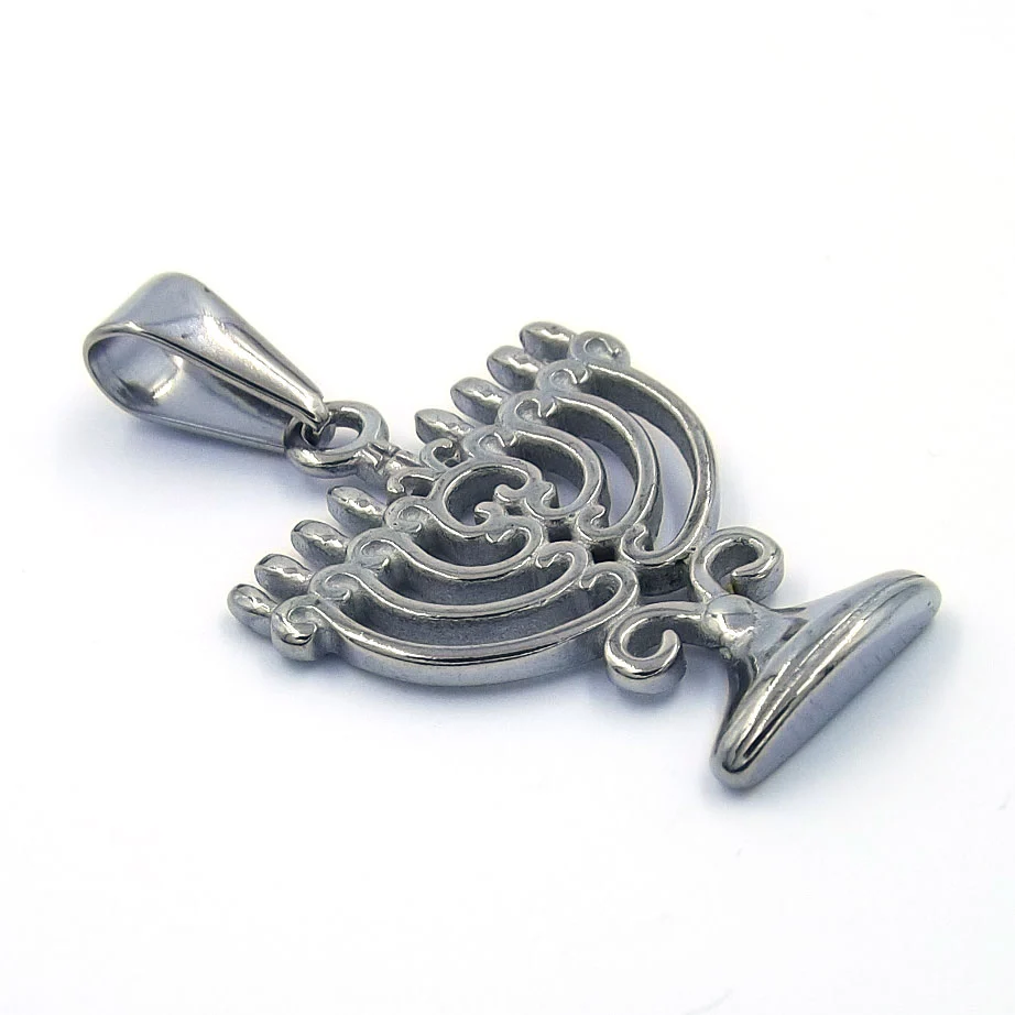 Dije Acero Inoxidable Plateado Menorah Original Judío