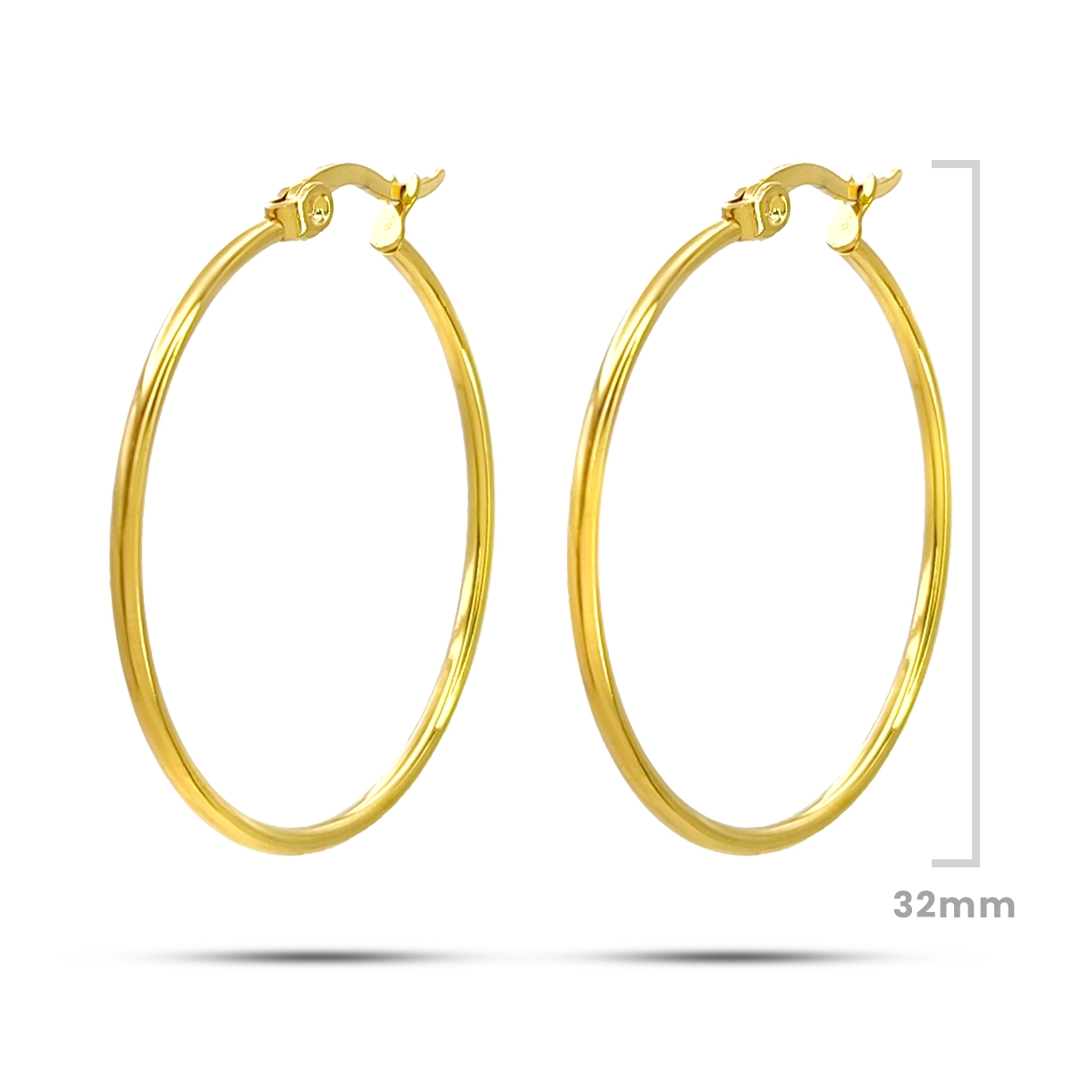 Aretes Acero Dorado Arracadas Sencillas Delgadas 32 mm