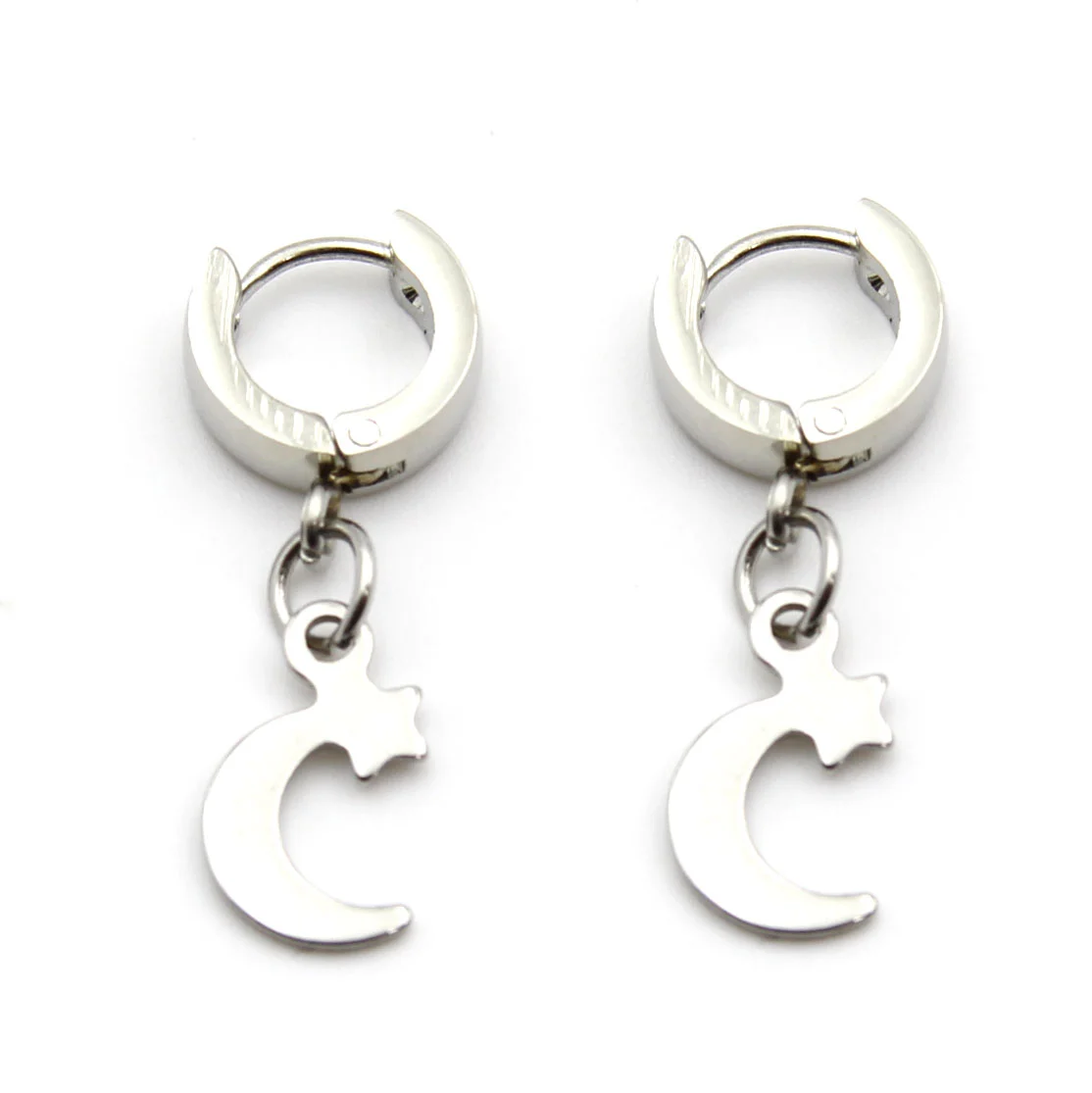 Aretes Acero Plateado Huggies Luna Estrella