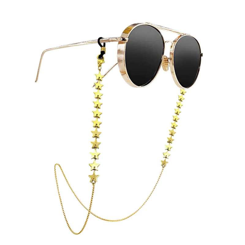 Cadena Lentes  Acero Inoxidable Dorado Estrellas Sencilla