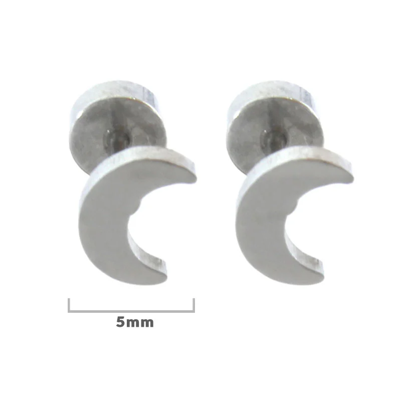 Aretes Tipo Broquel Dormilon Acero Plateado Media Luna