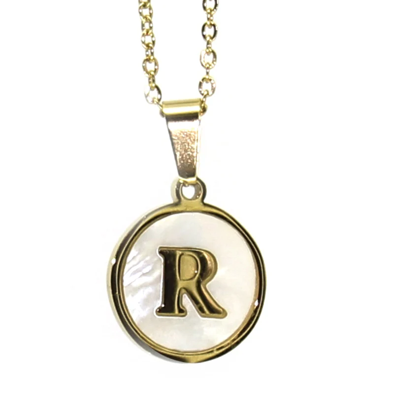 Collar Acero Dorado Letra R Madre Perla