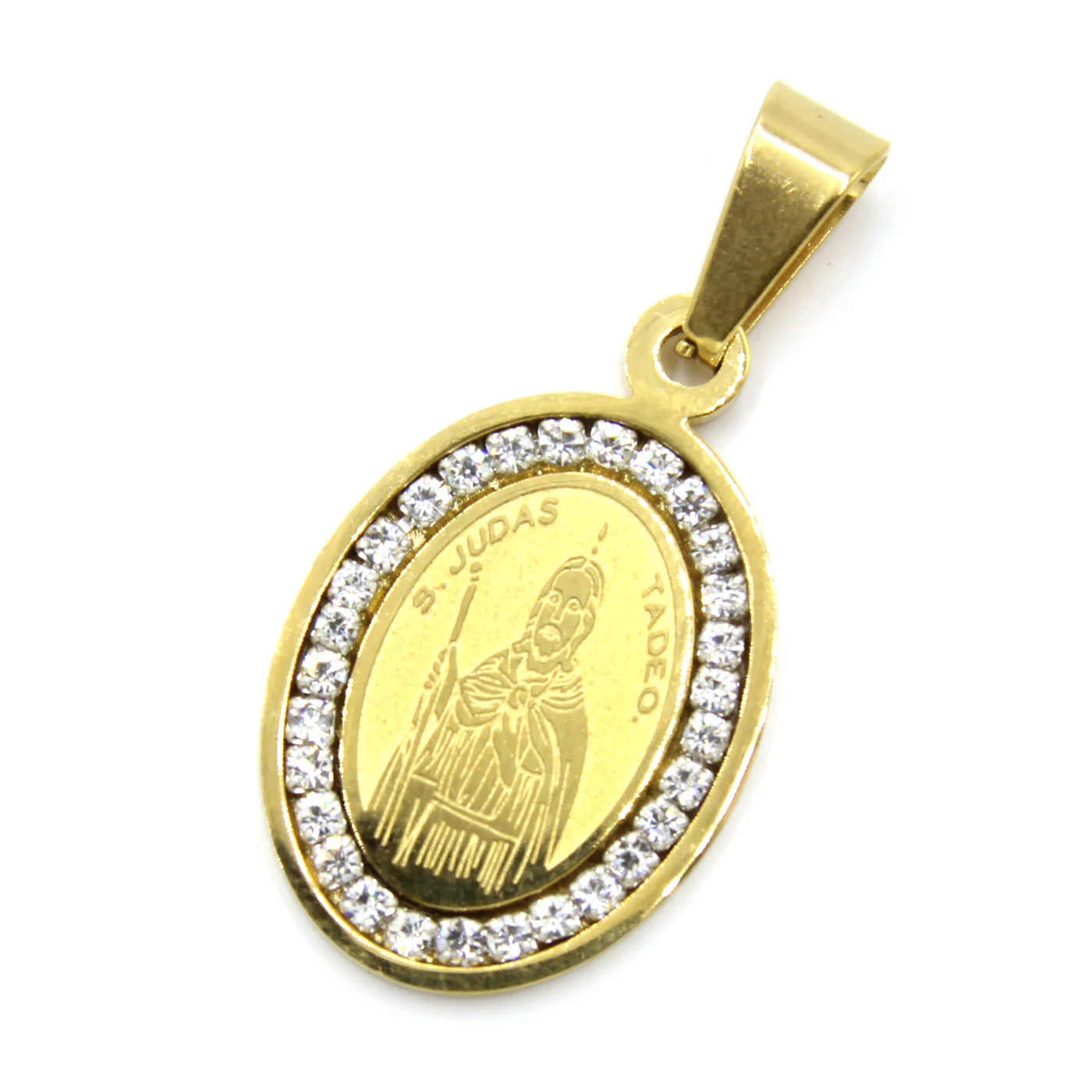 Dije Acero Dorado Ovalo 23 Mm San Judas Zirconia