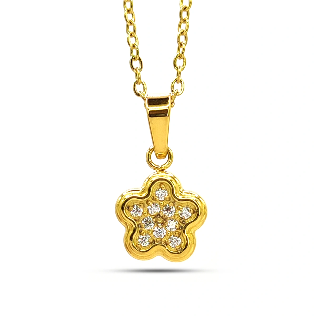 Collar Acero Dorado Mini Flor Cristales Elegante