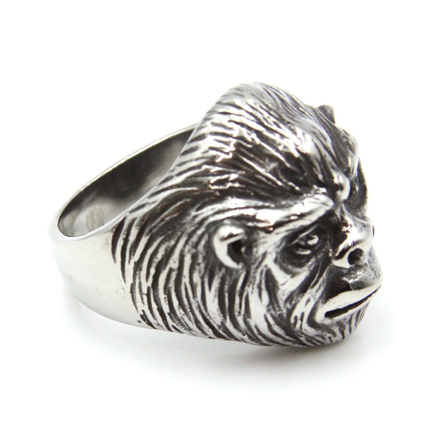 Anillo Acero Inoxidable Plateado Gorila King Kong
