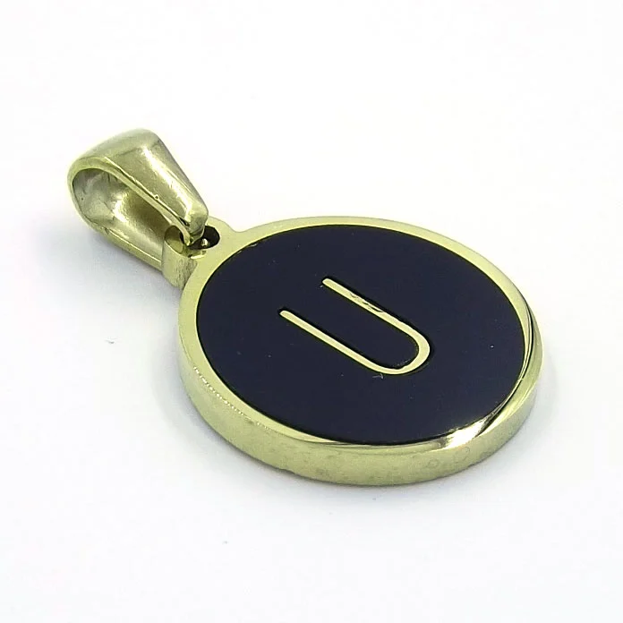 Dije Acero Dorado Botón Maquina Escribir Letra U