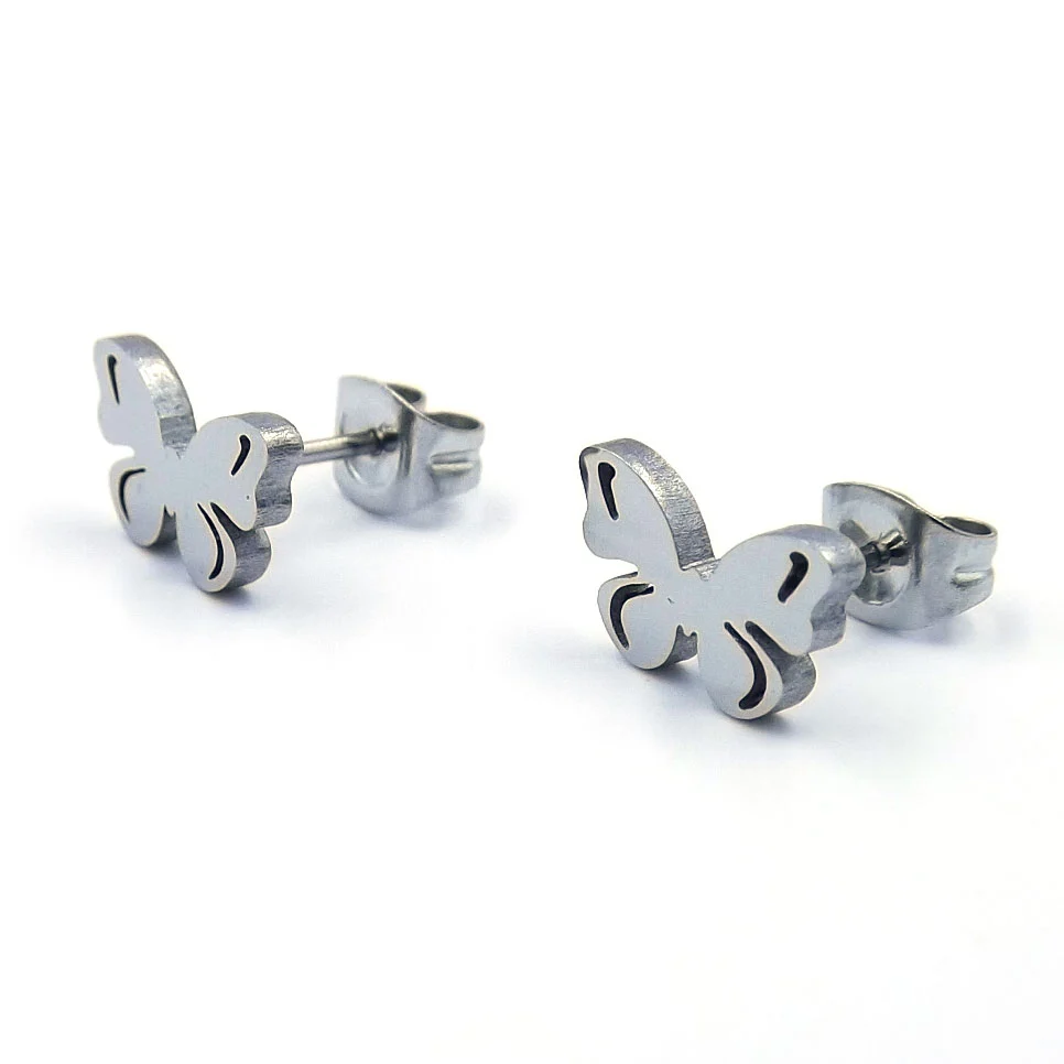 Aretes Tipo Broquel Acero Plateado Mariposa Monarca