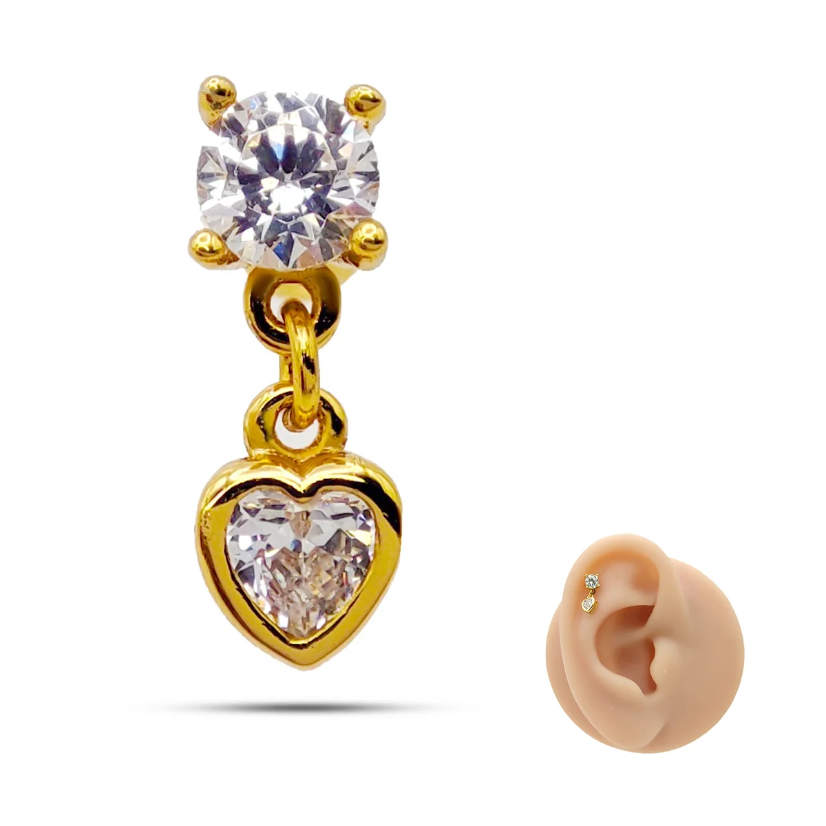 Piercing de Oreja Acero Colgante Corazón Zirconias
