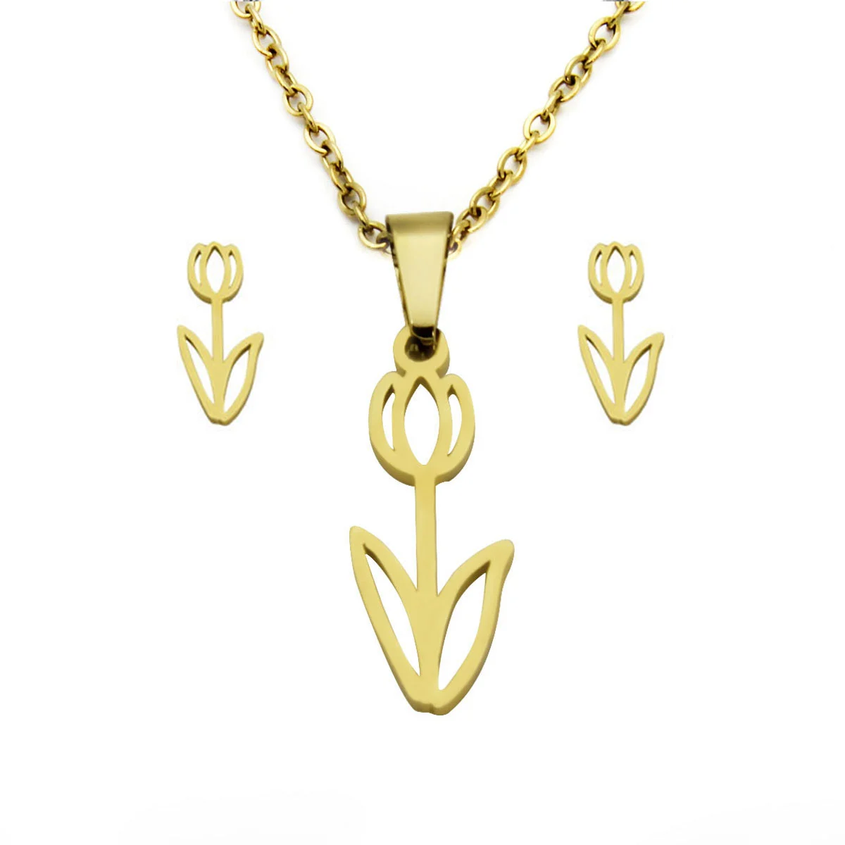 Set Joyeria Acero Dorado Bella Flor Romantica Tulipan