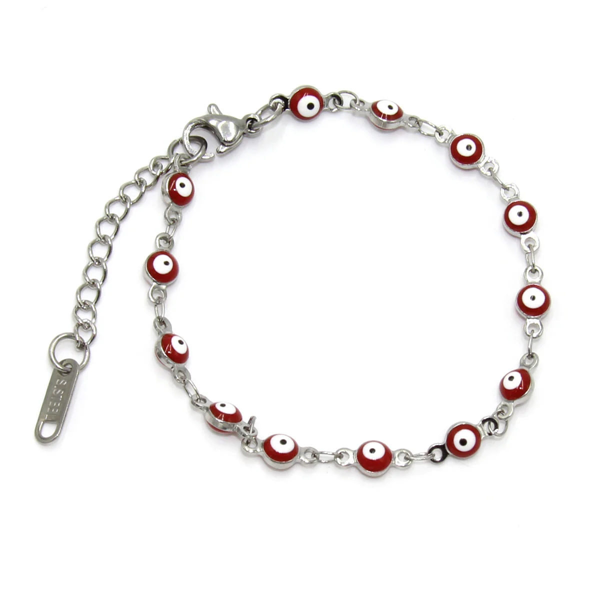 Pulsera Acero Plateado Ojo Turco Nazar 4 mm Rojo Amor