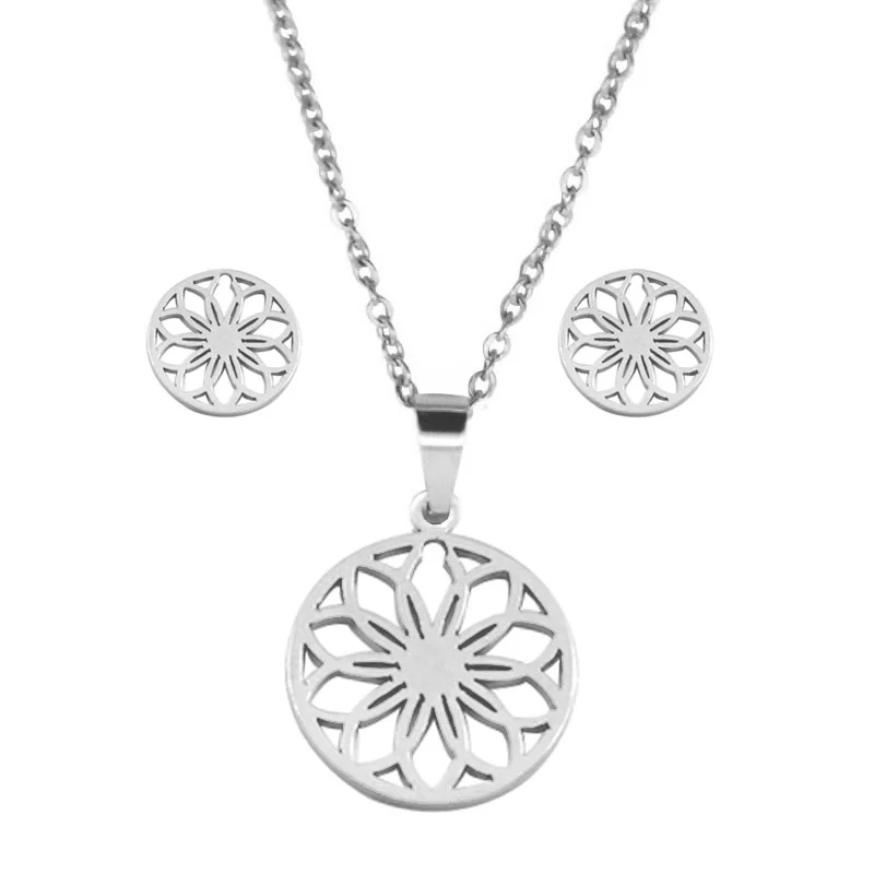 Set de Joyeria Acero Inoxidable Plateado Mandala Universo